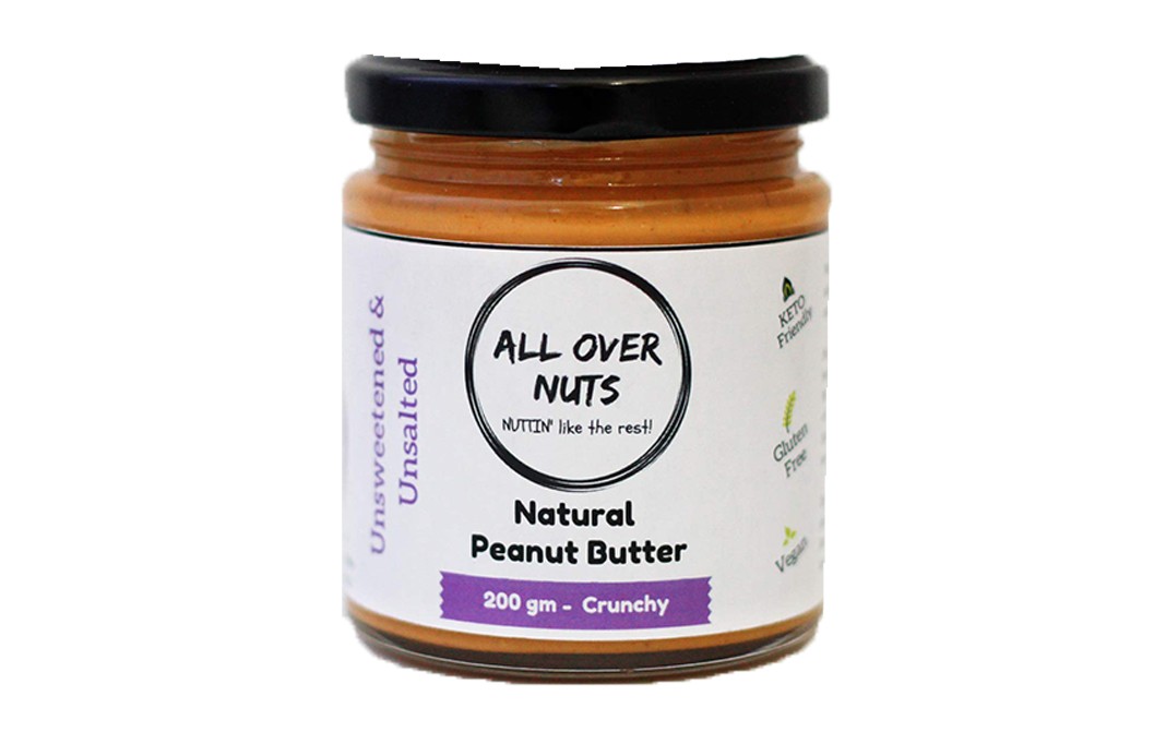 All Over Nuts Natural Peanut Butter Crunchy   Glass Jar  200 grams